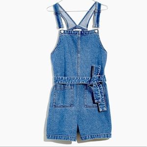 NEW Madewell Denim Tie-Waist patch pocket overalls